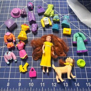 Polly Pocket rooted hair doll and pet bundle accessory lot 193 20246